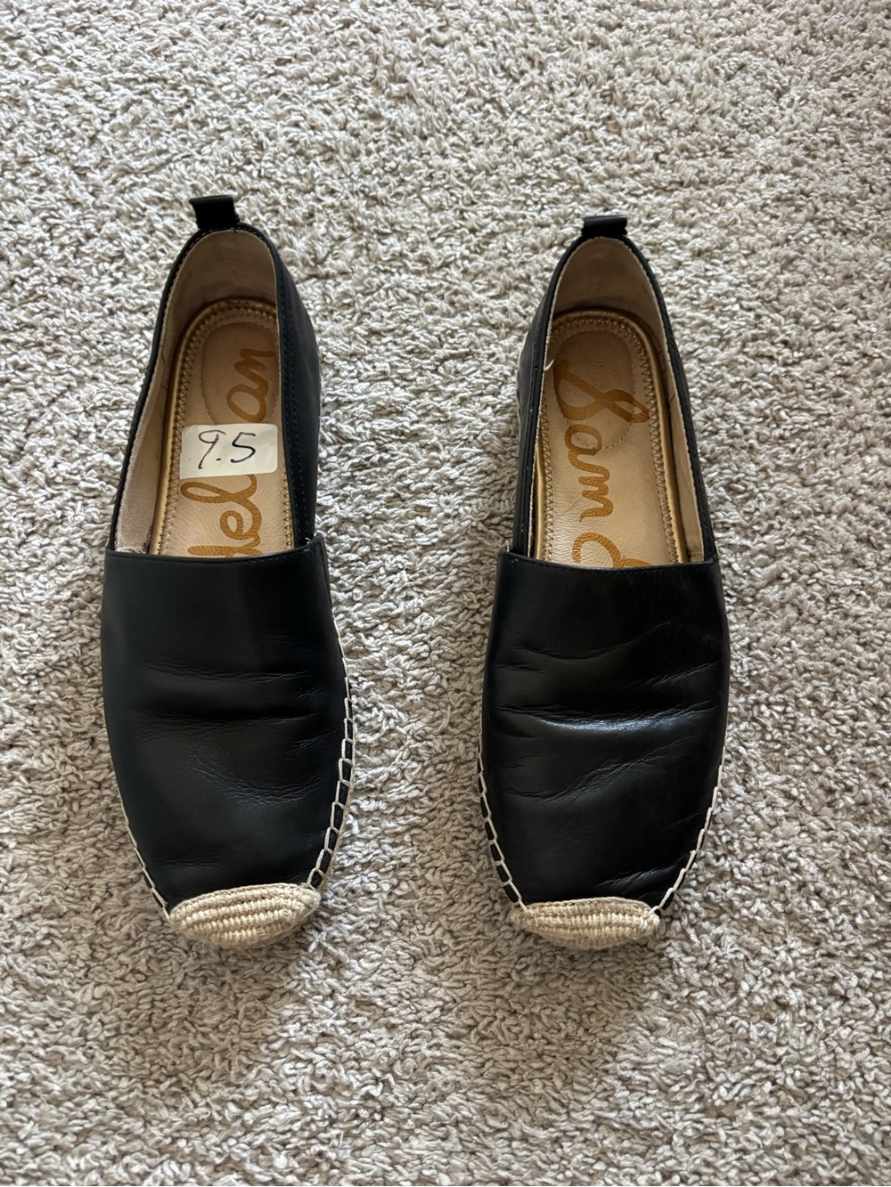 Sam Edelman Kesia Black Leather Espadrille Slip-On Flats